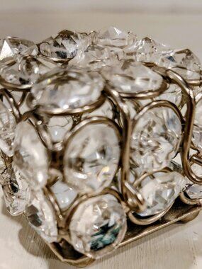 Small Square Silver Metal Trinket Box With Crystal Rhinestones, 2.5" Square EUC